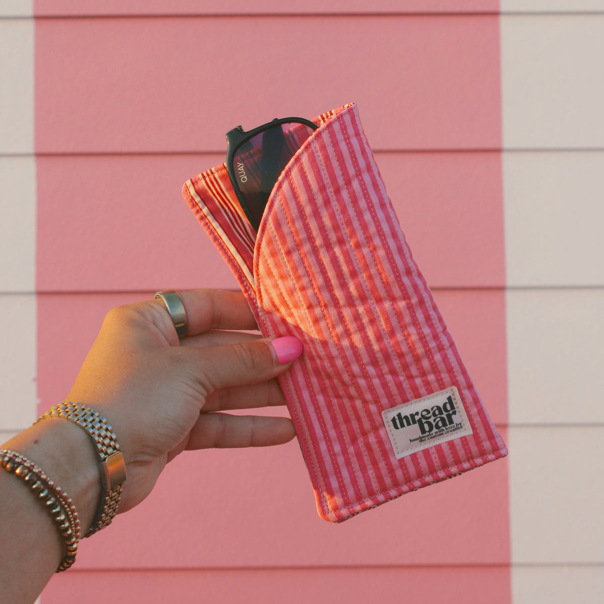 Pink Stripe Glasses Case