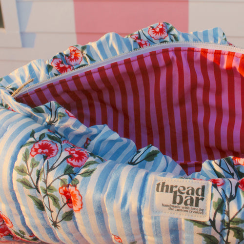 Blue Stripe Floral Hair Tools Bag