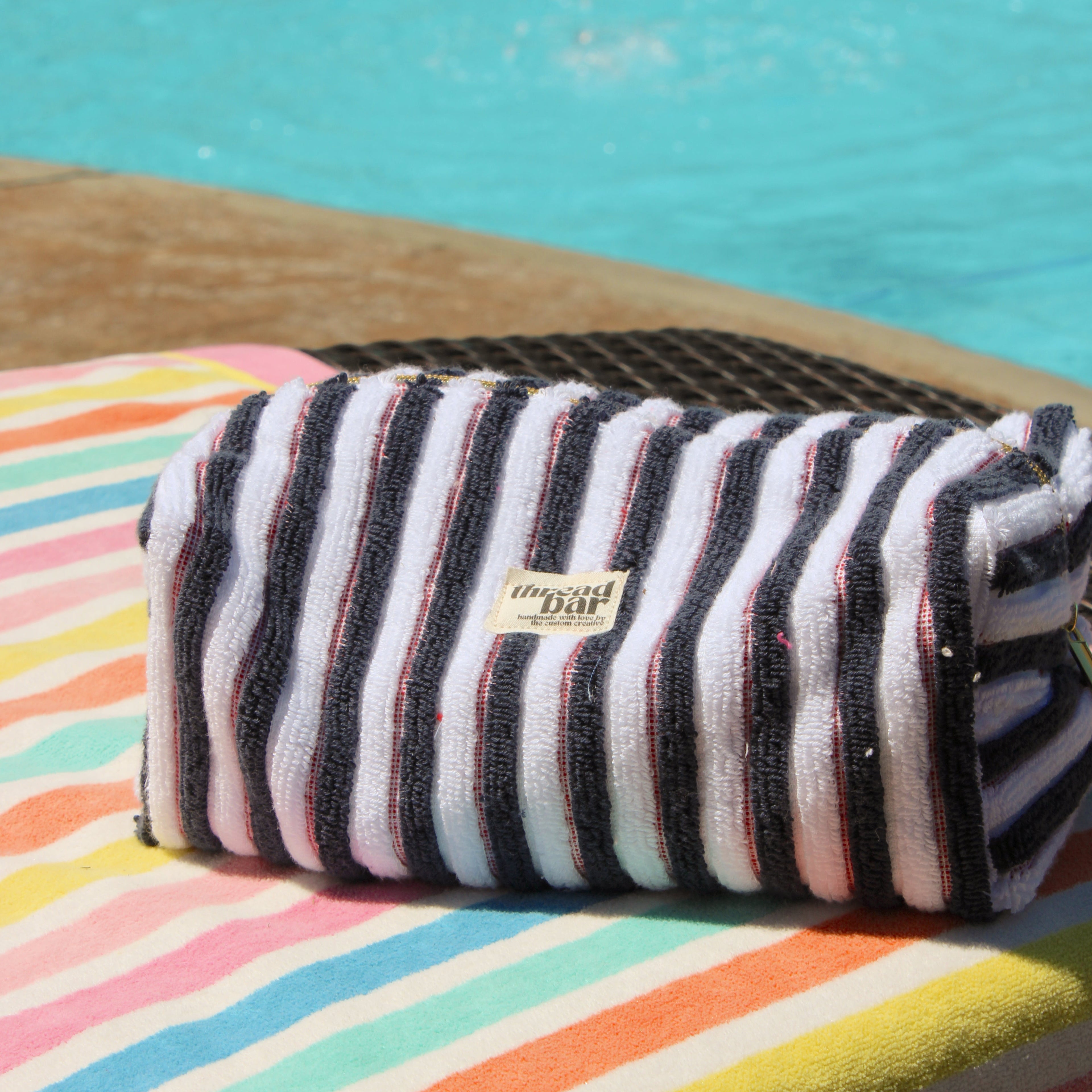Navy & Red Stripe Towel Bag!