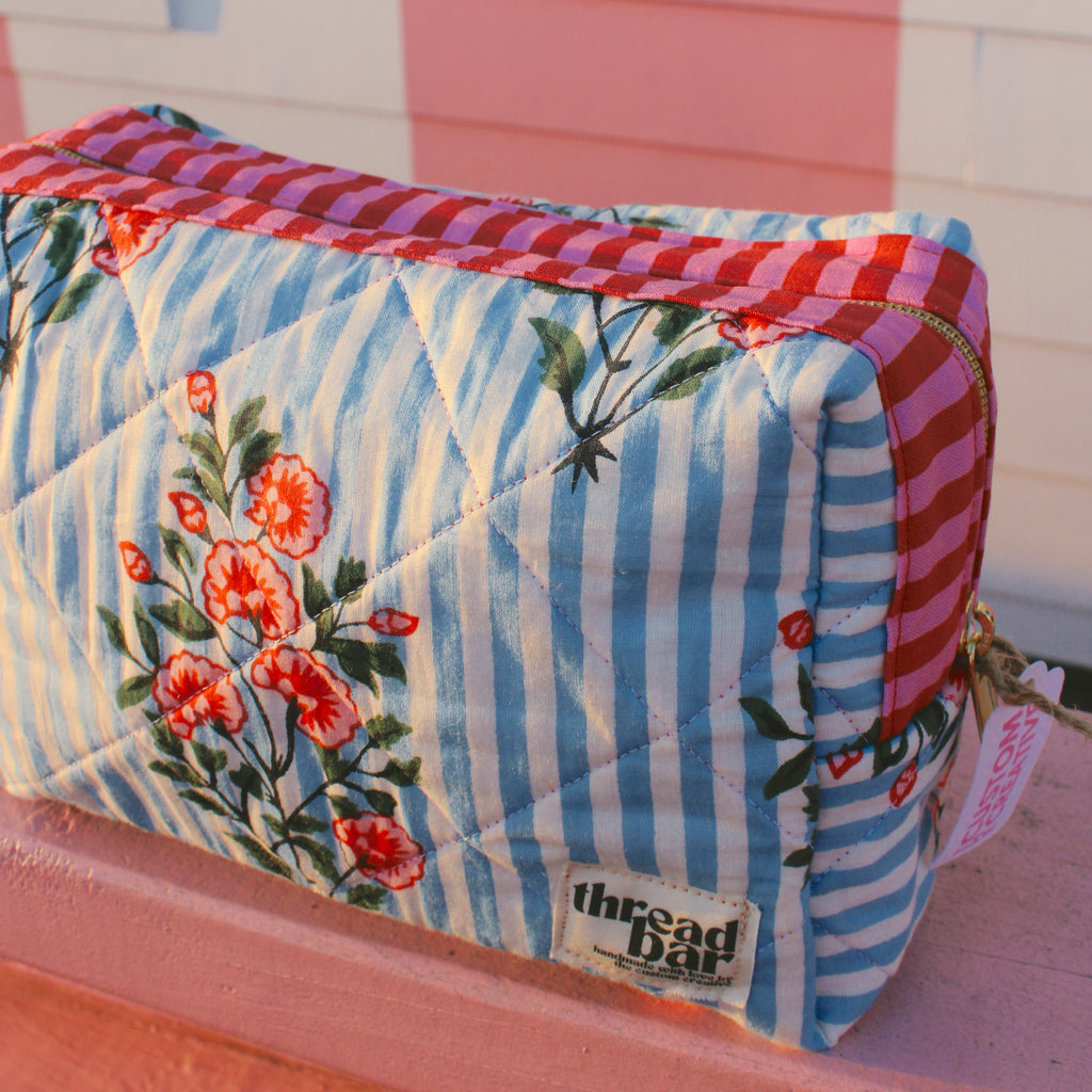 Large Blue Stripe Floral Classic Bag