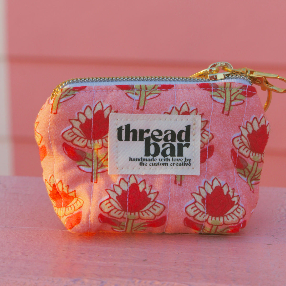 Coral Block Print Coin Bag