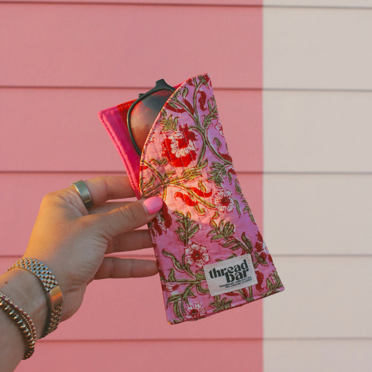 Pink Floral Glasses Case