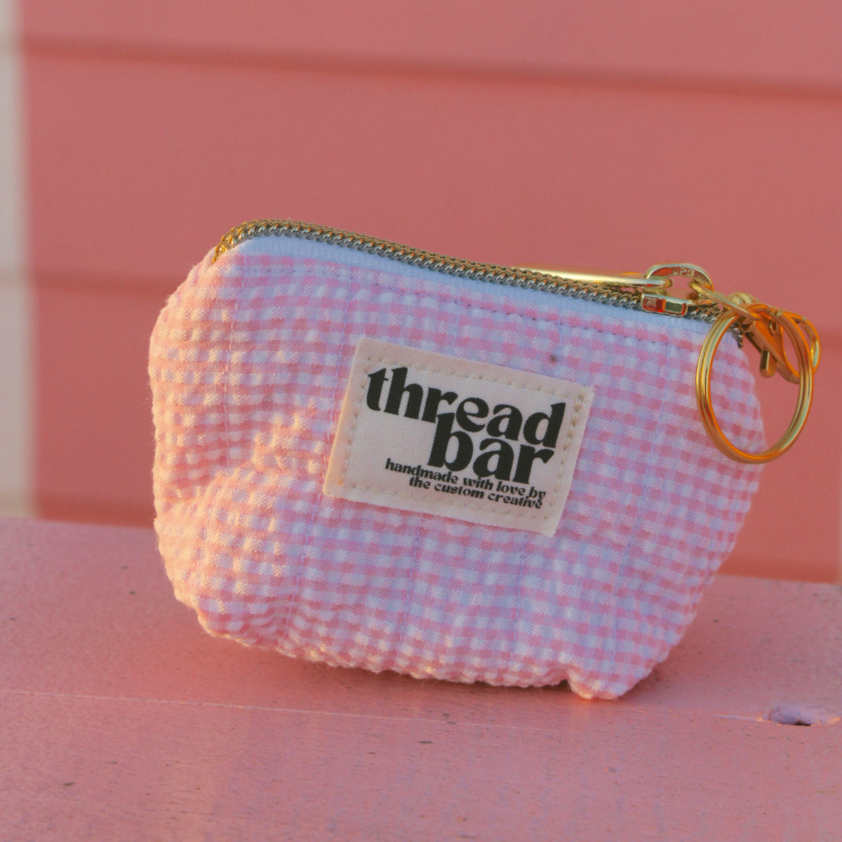 Pink Seersucker Coin Bag